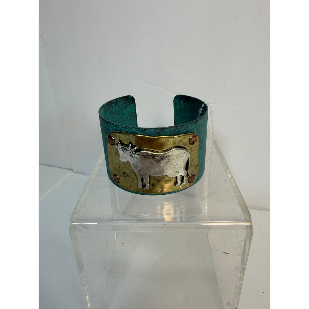 Icon Collection Verdigris Mixed Metal Cow Cuff Bracelet Teal Brass Silver Tone